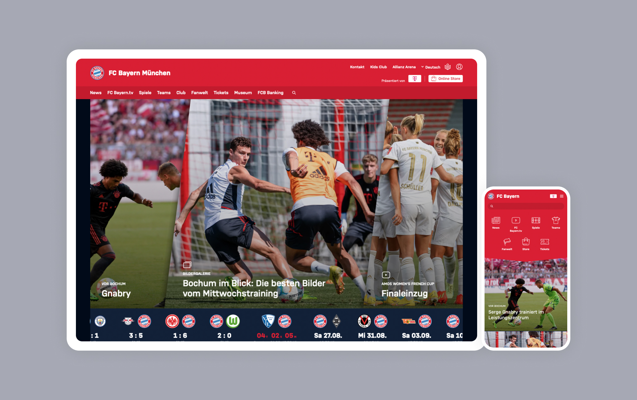 FC Bayern Website on Desktop and Mobile